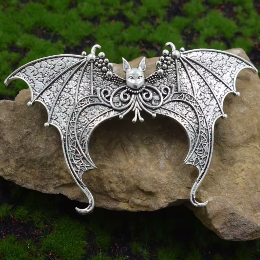 Silver Bat Wing Statement Hair Accessory - Gothic Wings Jewelry
